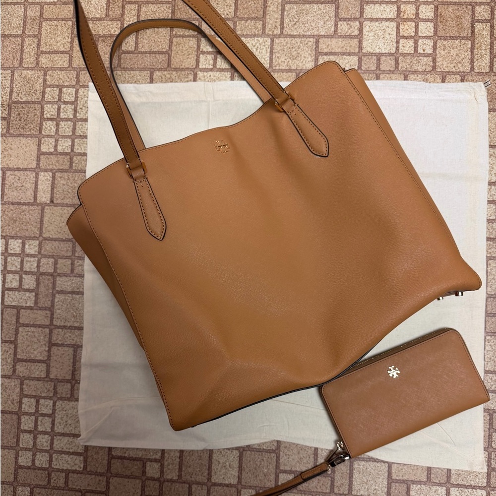 Tory Burch Brown Leather Tote and Wallet Set